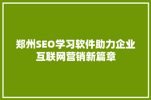 郑州SEO学习软件助力企业互联网营销新篇章