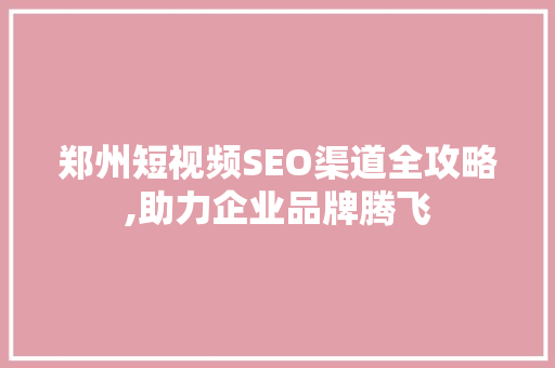 郑州短视频SEO渠道全攻略,助力企业品牌腾飞 网站开发