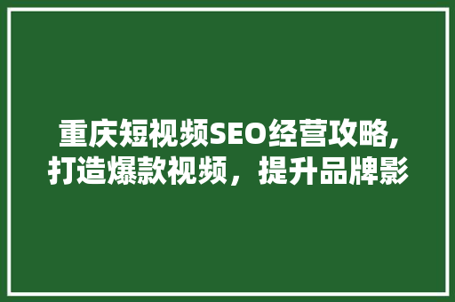 重庆短视频SEO经营攻略,打造爆款视频，提升品牌影响力
