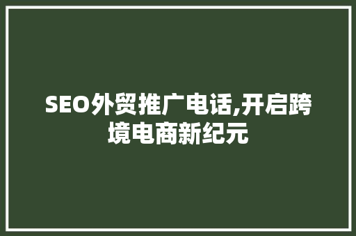SEO外贸推广电话,开启跨境电商新纪元