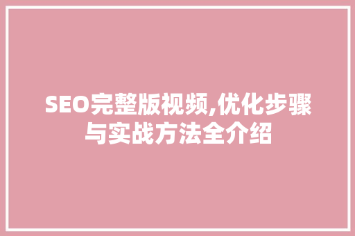 SEO完整版视频,优化步骤与实战方法全介绍