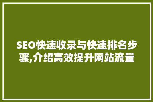 SEO快速收录与快速排名步骤,介绍高效提升网站流量之路 AI技术学习