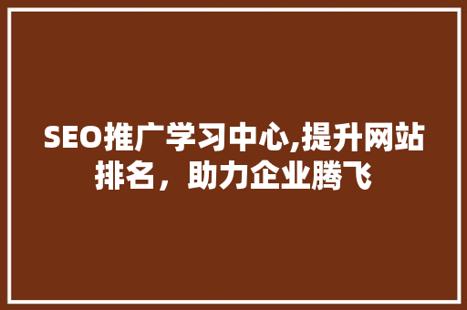 SEO推广学习中心,提升网站排名，助力企业腾飞