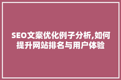 SEO文案优化例子分析,如何提升网站排名与用户体验 头条优化