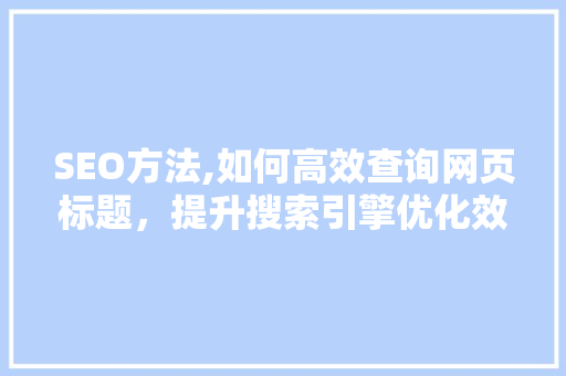 SEO方法,如何高效查询网页标题，提升搜索引擎优化效果