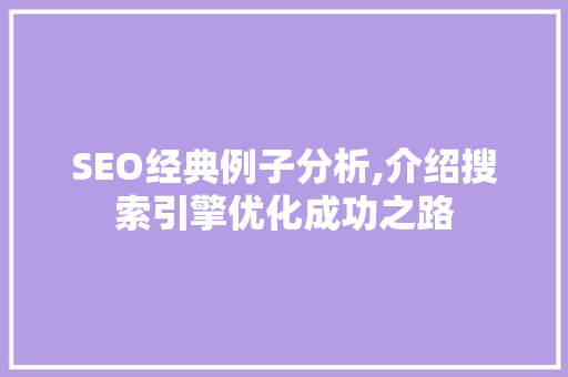SEO经典例子分析,介绍搜索引擎优化成功之路