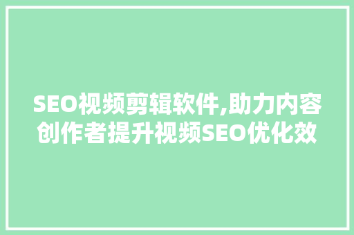 SEO视频剪辑软件,助力内容创作者提升视频SEO优化效果