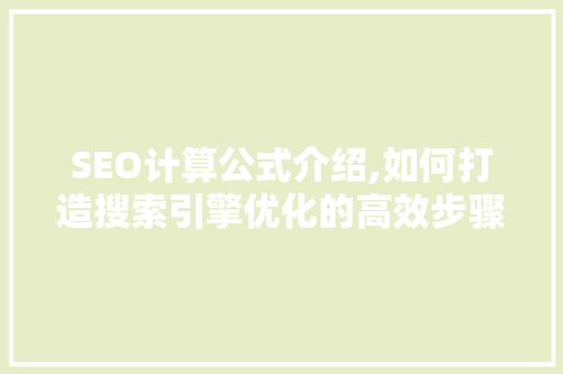 SEO计算公式介绍,如何打造搜索引擎优化的高效步骤 seo技术