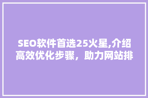 SEO软件首选25火星,介绍高效优化步骤，助力网站排名飞跃