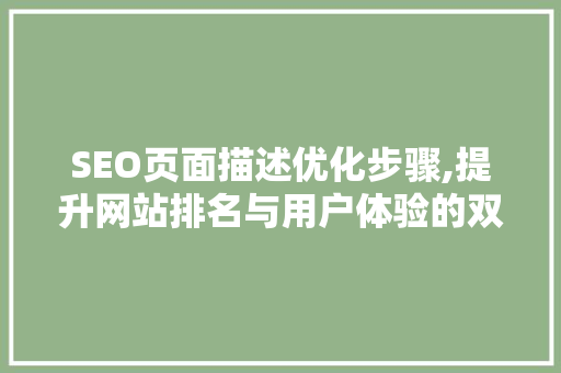SEO页面描述优化步骤,提升网站排名与用户体验的双重保障