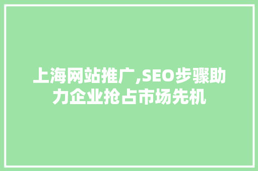上海网站推广,SEO步骤助力企业抢占市场先机 小程序开发