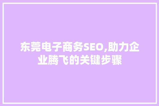东莞电子商务SEO,助力企业腾飞的关键步骤