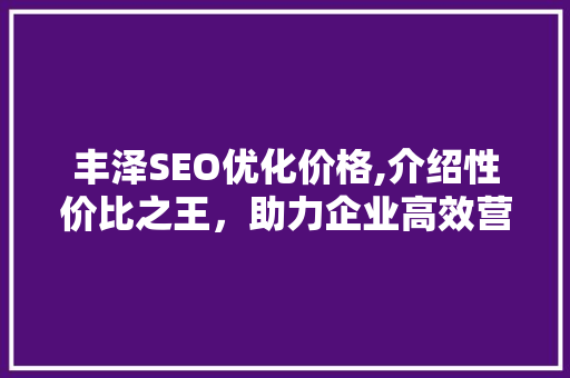 丰泽SEO优化价格,介绍性价比之王，助力企业高效营销