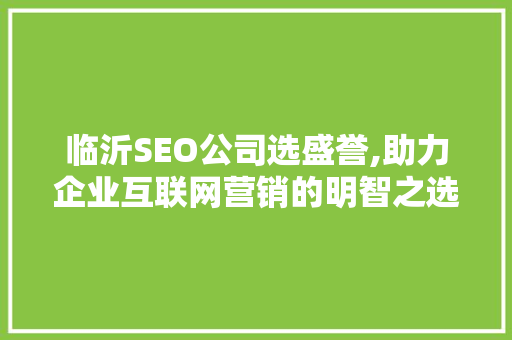 临沂SEO公司选盛誉,助力企业互联网营销的明智之选