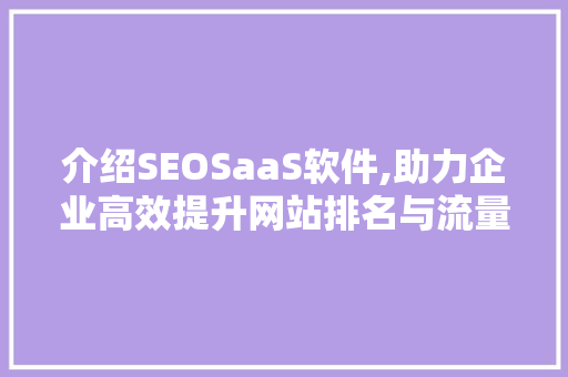 介绍SEOSaaS软件,助力企业高效提升网站排名与流量