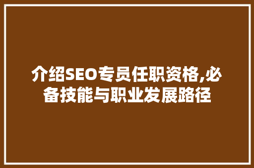 介绍SEO专员任职资格,必备技能与职业发展路径