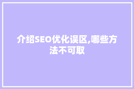 介绍SEO优化误区,哪些方法不可取