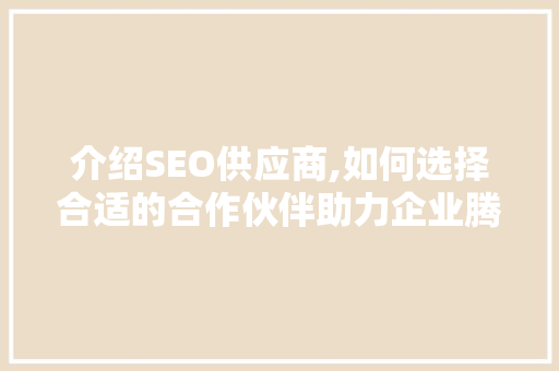 介绍SEO供应商,如何选择合适的合作伙伴助力企业腾飞