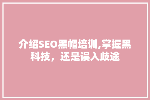 介绍SEO黑帽培训,掌握黑科技，还是误入歧途