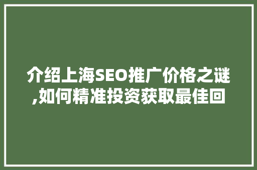 介绍上海SEO推广价格之谜,如何精准投资获取最佳回报