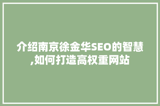 介绍南京徐金华SEO的智慧,如何打造高权重网站