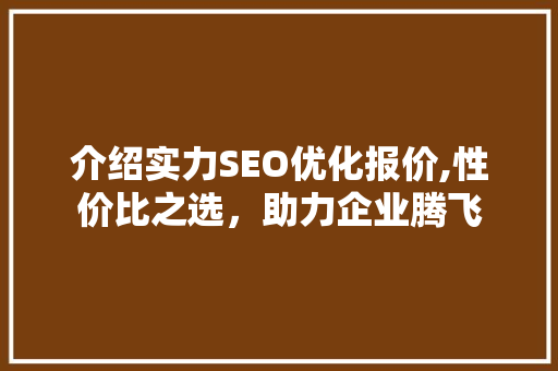 介绍实力SEO优化报价,性价比之选，助力企业腾飞
