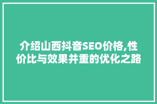 介绍山西抖音SEO价格,性价比与效果并重的优化之路
