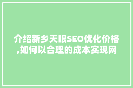 介绍新乡天眼SEO优化价格,如何以合理的成本实现网站排名飞跃 英文谷歌算法