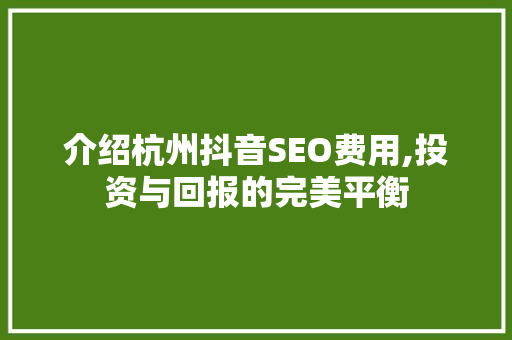 介绍杭州抖音SEO费用,投资与回报的完美平衡