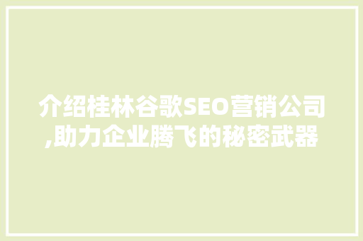 介绍桂林谷歌SEO营销公司,助力企业腾飞的秘密武器