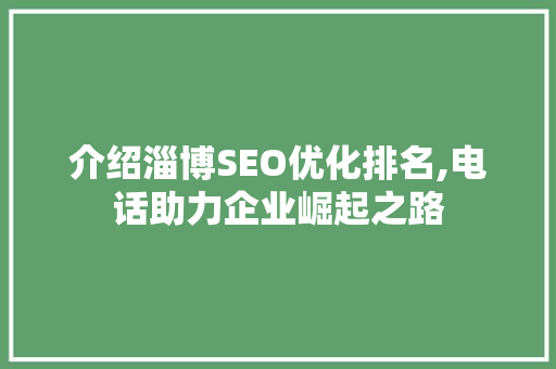 介绍淄博SEO优化排名,电话助力企业崛起之路