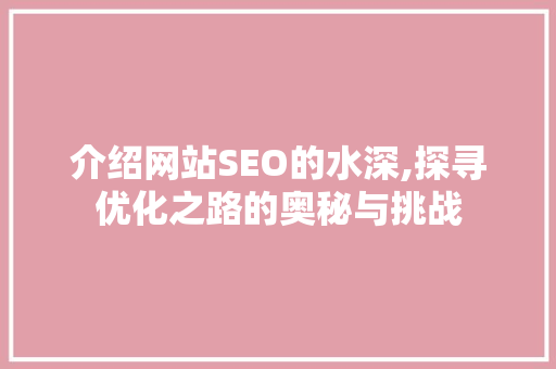 介绍网站SEO的水深,探寻优化之路的奥秘与挑战 百度算法