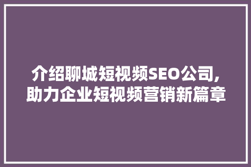 介绍聊城短视频SEO公司,助力企业短视频营销新篇章