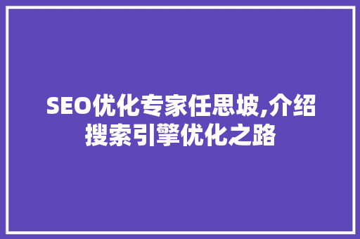 SEO优化专家任思坡,介绍搜索引擎优化之路 头条优化
