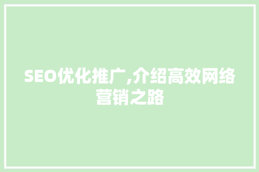 SEO优化推广,介绍高效网络营销之路