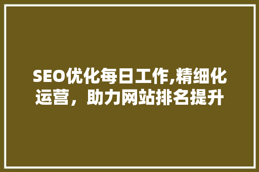SEO优化每日工作,精细化运营，助力网站排名提升