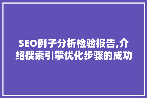 SEO例子分析检验报告,介绍搜索引擎优化步骤的成功之路 AI技术学习