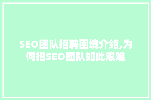SEO团队招聘困境介绍,为何招SEO团队如此艰难
