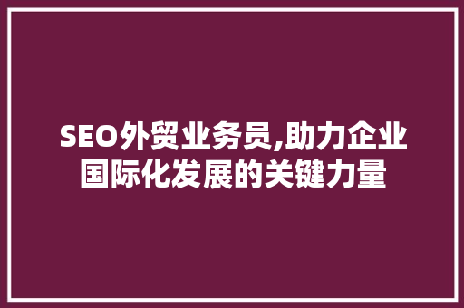 SEO外贸业务员,助力企业国际化发展的关键力量