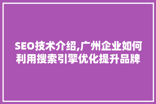 SEO技术介绍,广州企业如何利用搜索引擎优化提升品牌影响力