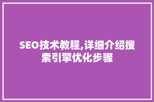 SEO技术教程,详细介绍搜索引擎优化步骤