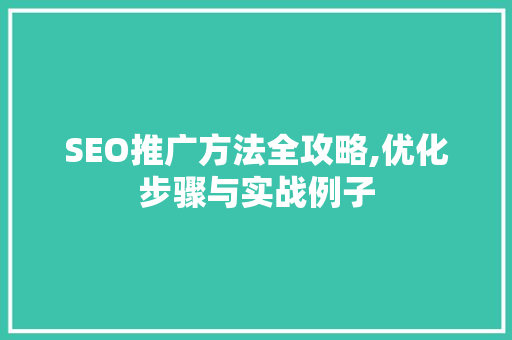SEO推广方法全攻略,优化步骤与实战例子