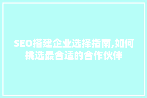 SEO搭建企业选择指南,如何挑选最合适的合作伙伴 小程序开发