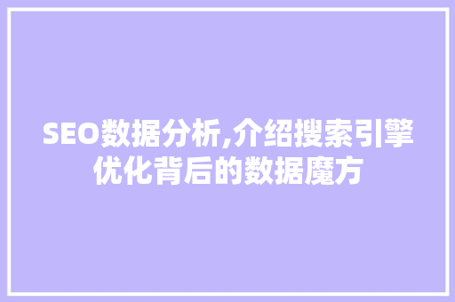 SEO数据分析,介绍搜索引擎优化背后的数据魔方