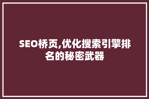 SEO桥页,优化搜索引擎排名的秘密武器 网站开发