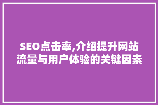 SEO点击率,介绍提升网站流量与用户体验的关键因素 seo技术