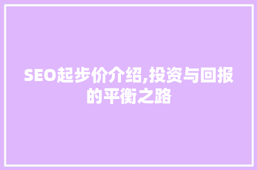 SEO起步价介绍,投资与回报的平衡之路