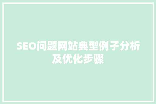 SEO问题网站典型例子分析及优化步骤