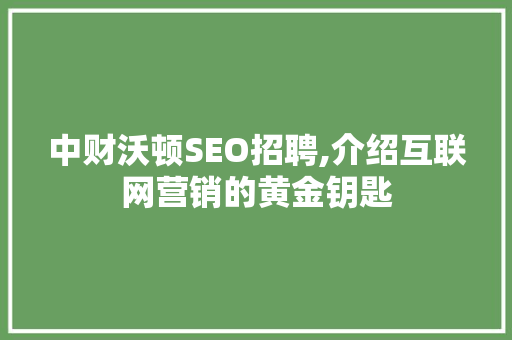中财沃顿SEO招聘,介绍互联网营销的黄金钥匙 头条优化