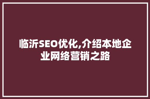 临沂SEO优化,介绍本地企业网络营销之路